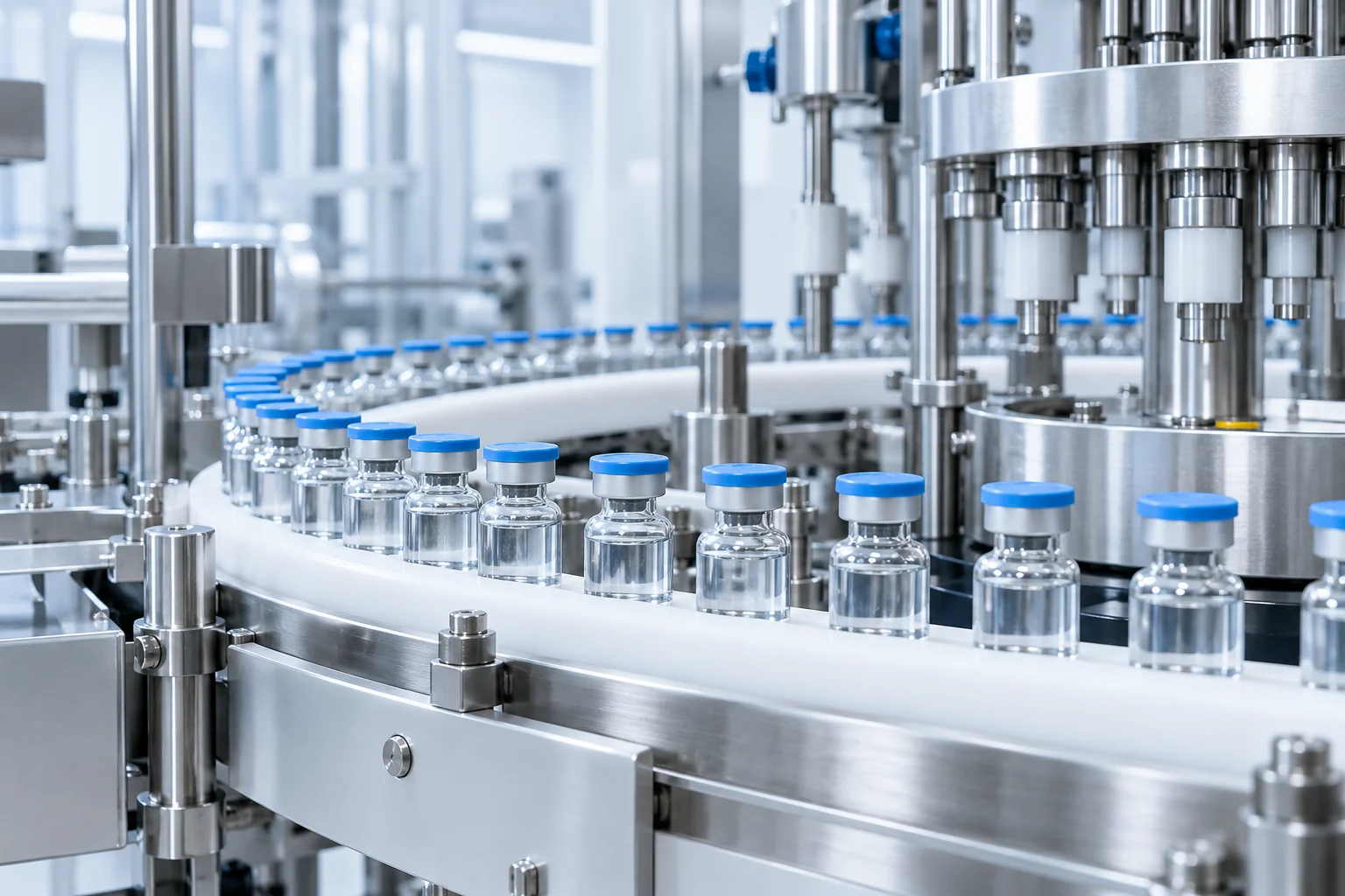 Flacons de vaccins en environnement de production
